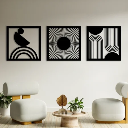 boho abstract geometric bohemian exclusive metal decor 3 panel