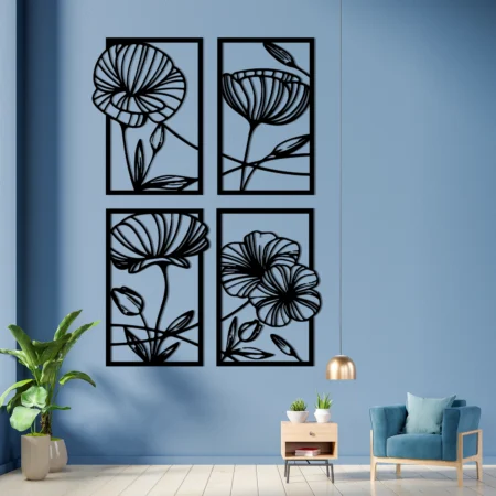 Tetra Floral Panel Metal Decor, Metal Wall Art, Metal Decor, Home Decor Pakistan