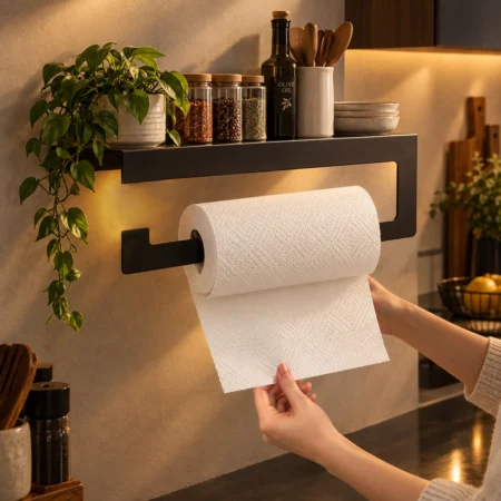 Metal paper towel hanger with shelf - Kitchen Essential - Home Essential - Kuch Khaas Metal Art Decor